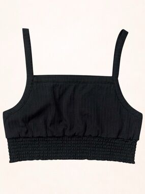 Mono B Black Ribbed Smocked Crop Bralette Tank Top